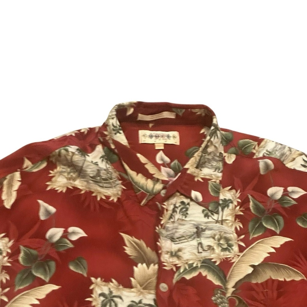 Campia Moda Shirt Mens XXL Burgundy Hawaiian Tropical Palm Tree Print Rayon Camp - Picture 2 of 11